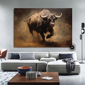 Boğa Kanvas Tablosu; Renkli Boğa; Boğa Resim Sanatı; Boğa Duvar Dekoru; Yayla İneği; Soyut Boğa Kanv 50x70 cm