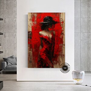 Soyut Kırmızı Kadın Kanvas; Kız Figürüne Kırmızı Boya Damlamaları; Ev Dekoru