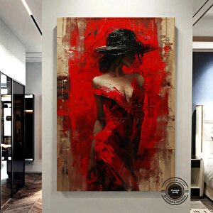 Soyut Kırmızı Kadın Kanvas; Kız Figürüne Kırmızı Boya Damlamaları; Ev Dekoru