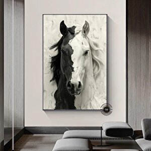 Kontrast At Kanvas Sanatı – Asmaya Hazır Siyah Beyaz At Portresi; Çağdaş At Dekoru; Ofis; Atseverler 20x30 cm