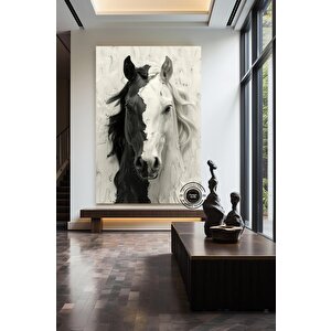 Kontrast At Kanvas Sanatı – Asmaya Hazır Siyah Beyaz At Portresi; Çağdaş At Dekoru; Ofis; Atseverler