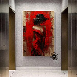 Soyut Kırmızı Kadın Kanvas; Kız Figürüne Kırmızı Boya Damlamaları; Ev Dekoru 90x180 cm