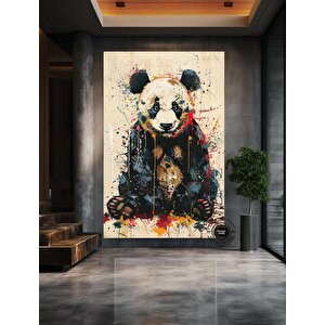 Graffiti Panda Duvar Sanatı; Renkli Hayvan Tablosu; Modern Panda Dekoru; Büyük Çok Renkli Sanat Baskı