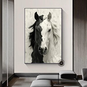 Kontrast At Kanvas Sanatı – Asmaya Hazır Siyah Beyaz At Portresi; Çağdaş At Dekoru; Ofis; Atseverler 70x150 cm