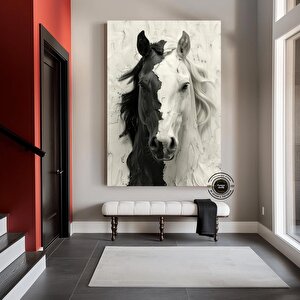 Kontrast At Kanvas Sanatı – Asmaya Hazır Siyah Beyaz At Portresi; Çağdaş At Dekoru; Ofis; Atseverler 70x150 cm