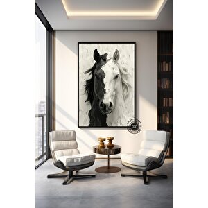 Kontrast At Kanvas Sanatı – Asmaya Hazır Siyah Beyaz At Portresi; Çağdaş At Dekoru; Ofis; Atseverler 70x150 cm