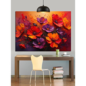Kırmızı Mor Çiçekler Dekoratif Kanvas - Mdf Ahşap Tablo