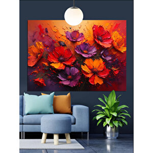 Kırmızı Mor Çiçekler Dekoratif Kanvas - Mdf Ahşap Tablo 70x100 cm