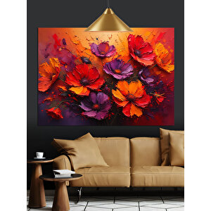 Kırmızı Mor Çiçekler Dekoratif Kanvas - Mdf Ahşap Tablo 70x100 cm