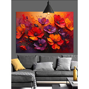 Kırmızı Mor Çiçekler Dekoratif Kanvas - Mdf Ahşap Tablo 70x100 cm