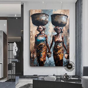 Afrika Kadın Portresi, Afro-amerikan Kültürü, Afrika Kabilesi Duvar Sanatı, Yağlı Boya 120x180 cm