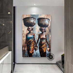 Afrika Kadın Portresi, Afro-amerikan Kültürü, Afrika Kabilesi Duvar Sanatı, Yağlı Boya 90x150 cm