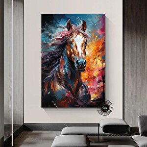 Soyut At Tablosu Kanvas; Büyük At Duvar Sanatı Baskısı; Renkli Soyut Duvar Sanatı; Yatak Üstü Dekoru 40x60 cm