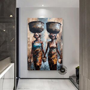 Afrika Kadın Portresi, Afro-amerikan Kültürü, Afrika Kabilesi Duvar Sanatı, Yağlı Boya 70x150 cm