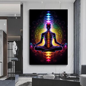 Hint Buddha Meditasyonu 7 Çakra Kanvası, Yoga Ve Spor Temalı Oturma Odası Dekoru 40x60 cm