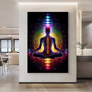 Hint Buddha Meditasyonu 7 Çakra Kanvası, Yoga Ve Spor Temalı Oturma Odası Dekoru 20x30 cm