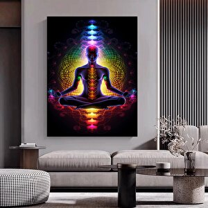 Hint Buddha Meditasyonu 7 Çakra Kanvası, Yoga Ve Spor Temalı Oturma Odası Dekoru 20x30 cm