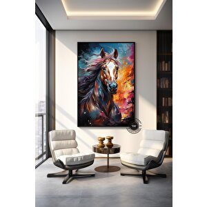 Soyut At Tablosu Kanvas; Büyük At Duvar Sanatı Baskısı; Renkli Soyut Duvar Sanatı; Yatak Üstü Dekoru 70x150 cm