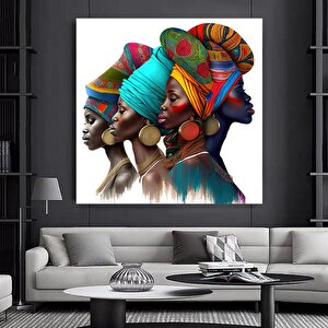 Afrika-amerikan Kültür Sanatı, Yerel Kadın Temalı Soyut Kanvas Duvar Dekoru 120x120 cm
