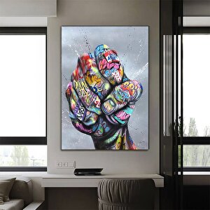 Sokak Graffiti Sanatı; Ellerini Tutan Aşıklar Kanvas Tablosu; Poster Baskıları; Duvar Sanatı; Ev Dek 20x30 cm