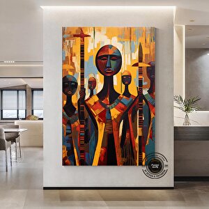 Soyut Afrika Savaşçıları Kanvas; Afrika Kültürü Duvar Sanatı