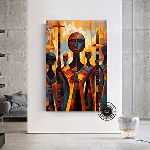 Soyut Afrika Savaşçıları Kanvas; Afrika Kültürü Duvar Sanatı