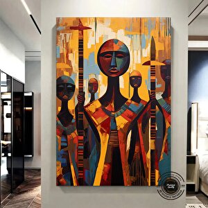 Soyut Afrika Savaşçıları Kanvas; Afrika Kültürü Duvar Sanatı