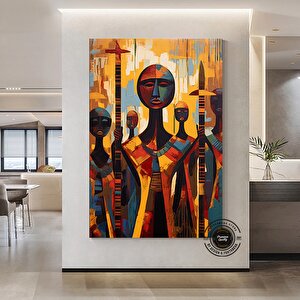 Soyut Afrika Savaşçıları Kanvas; Afrika Kültürü Duvar Sanatı