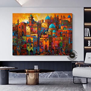 Modern Ev Dekoru Soyut Şehir Silueti Kübizm Sanatı – Ev Veya Ofis İçin Anı Tablosu 120x180 cm