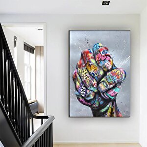 Sokak Graffiti Sanatı; Ellerini Tutan Aşıklar Kanvas Tablosu; Poster Baskıları; Duvar Sanatı; Ev Dek