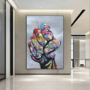 Sokak Graffiti Sanatı; Ellerini Tutan Aşıklar Kanvas Tablosu; Poster Baskıları; Duvar Sanatı; Ev Dek