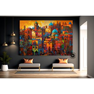 Modern Ev Dekoru Soyut Şehir Silueti Kübizm Sanatı – Ev Veya Ofis İçin Anı Tablosu 50x70 cm