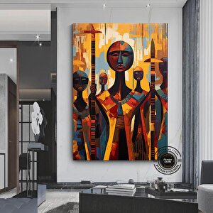 Soyut Afrika Savaşçıları Kanvas; Afrika Kültürü Duvar Sanatı 50x70 cm