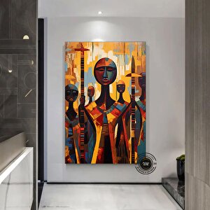 Soyut Afrika Savaşçıları Kanvas; Afrika Kültürü Duvar Sanatı 50x70 cm