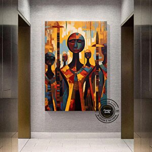 Soyut Afrika Savaşçıları Kanvas; Afrika Kültürü Duvar Sanatı 50x70 cm