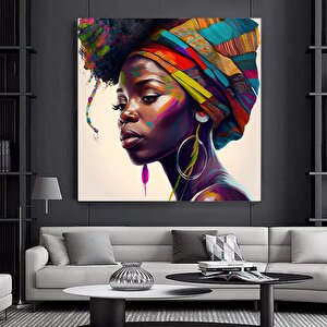 Renkli Afrikalı Kadın Kanvası, Moda Dekoru, Modern Sanat Baskısı 120x120 cm