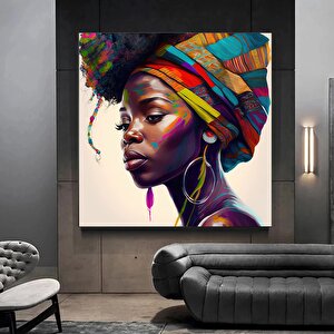 Renkli Afrikalı Kadın Kanvası, Moda Dekoru, Modern Sanat Baskısı 120x120 cm