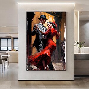 Ev Dekoru Kanvası, Büyük Kanvas, Dans Eden Çift Tablosu, Müzik Odası Sanatı, Çok Renkli Tango Kanvası 90x150 cm