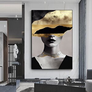 Altın Kadın Kanvas Tablosu, Soyut Kadın Kanvas Baskısı, Moda Duvar Dekoru, Kadın Duvar Tablosu 100x150 cm