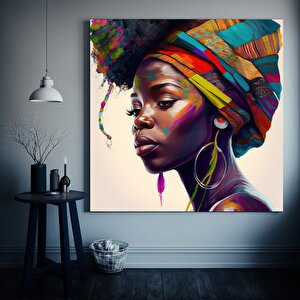 Renkli Afrikalı Kadın Kanvası, Moda Dekoru, Modern Sanat Baskısı 40x40 cm