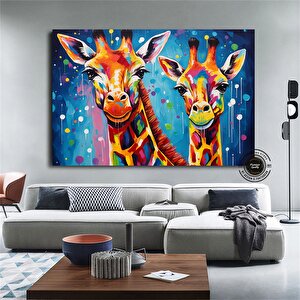 Graffiti Kanvas; Zürafa Kanvas; Renkli Hayvan Sanatı 90x180 cm