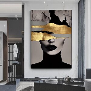 Altın Kadın Kanvas Tablosu, Moda Ve Kadın Portresi Duvar Sanatı 80x120 cm