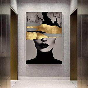 Altın Kadın Kanvas Tablosu, Moda Ve Kadın Portresi Duvar Sanatı 80x120 cm