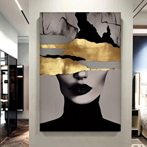 Altın Kadın Kanvas Tablosu, Moda Ve Kadın Portresi Duvar Sanatı 80x120 cm
