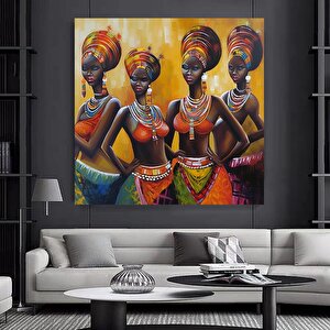Dört Sarıklı Afrikalı Kadın Kanvası – Renkli Portre 60x60 cm