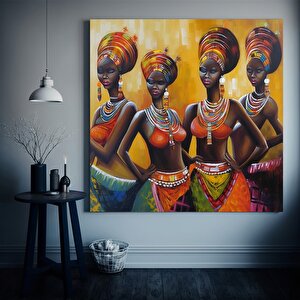 Dört Sarıklı Afrikalı Kadın Kanvası – Renkli Portre 60x60 cm