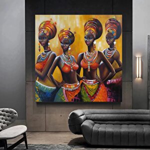 Dört Sarıklı Afrikalı Kadın Kanvası – Renkli Portre 60x60 cm