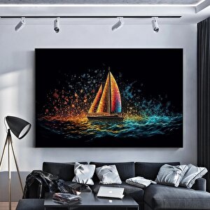 Tekne Kanvası; Altın Gemiler Resmi; Soyut Yelkenli Duvar Sanatı; Yelkenli Baskısı; Dokulu Kanvas; Si 100x150 cm