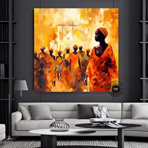 Afrikalı Amerikalı Soyut Resim Konsepti; Renkli Afrika Kültürü Kanvas; Ekstra Büyük Soyut Duvar Sana 40x40 cm