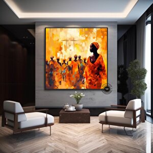 Afrikalı Amerikalı Soyut Resim Konsepti; Renkli Afrika Kültürü Kanvas; Ekstra Büyük Soyut Duvar Sana 40x40 cm